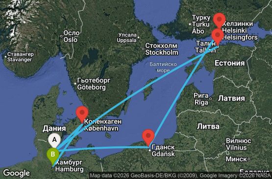 Маршрут на круиз 10 дни Германия, Естония, Финландия, Полша, Дания - MSN265556SEE