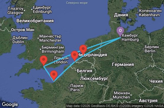 Маршрут на круиз 7 дни Германия, Великобритания, Франция, Белгия, Нидерландия - MSN2658SEE