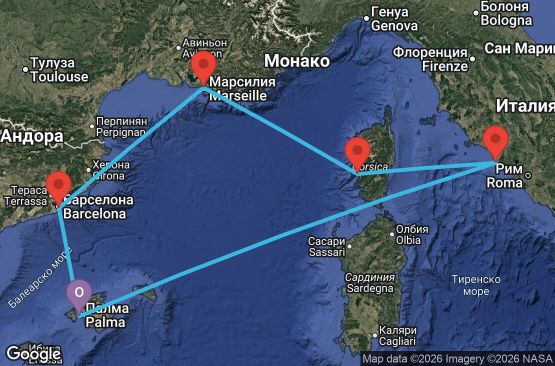 Маршрут на круиз 7 дни Испания, Италия, Франция - MSN279798SEE