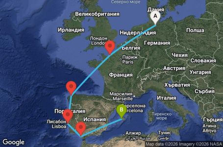 Маршрут на круиз 9 дни Германия, Франция, Испания, Португалия - MSN2732SEE