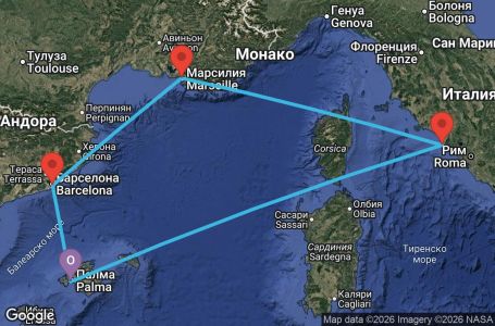 Маршрут на круиз 6 дни Испания, Италия, Франция - MSV2716SEE