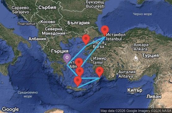 Маршрут на круиз 7 дни Гърция, Турция - ATH07A2S