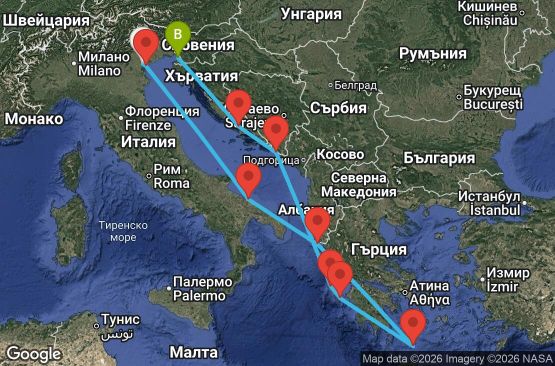 Маршрут на круиз 7 дни Италия, Гърция, Хърватия - PMA07A3D