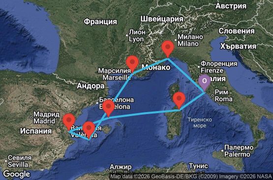 Маршрут на круиз 7 дни Италия, Франция, Испания - CIV07AC2