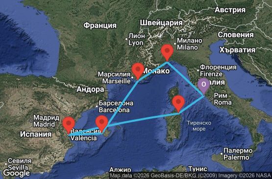 Маршрут на круиз 7 дни Италия, Франция, Испания - CIV07ACK