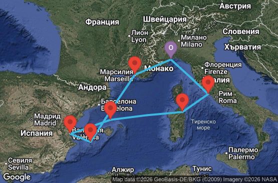 Маршрут на круиз 7 дни Италия, Франция, Испания - SVN07AAV