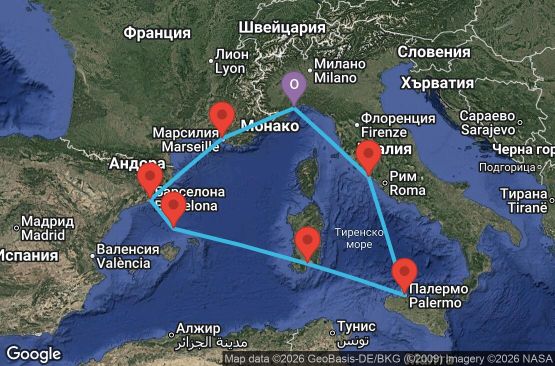 Маршрут на круиз 7 дни Италия, Франция, Испания - SVN07AB5