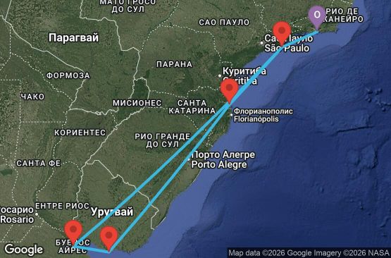 Маршрут на круиз 9 дни Бразилия, Аржентина, Уругвай - RIO09A0K