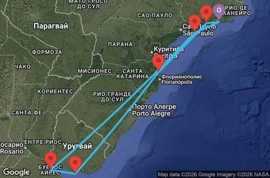 Маршрут на круиз 9 дни Бразилия, Аржентина, Уругвай - RIO09A0M