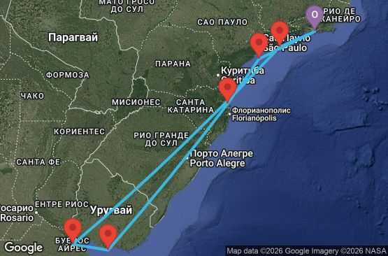 Маршрут на круиз 9 дни Бразилия, Аржентина, Уругвай - RIO09A0N