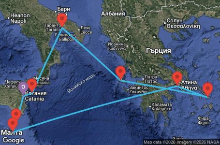 Маршрут на круиз 7 дни Италия, Гърция, Малта - CTA07A1A