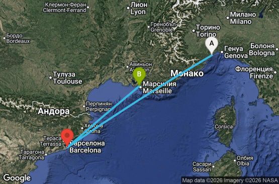 Маршрут на круиз 3 дни Италия, Испания, Франция - SVN03A3O
