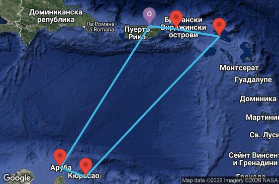 Маршрут на круиз 7 дни Пуерто Рико, Вирджински острови на САЩ, Нидерландски Антили - VI07D558