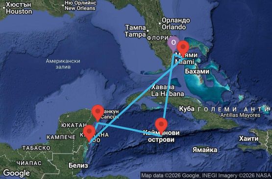 Маршрут на круиз 7 дни САЩ, Бахамските острови, Мексико, Каймановите острови - XC07W821