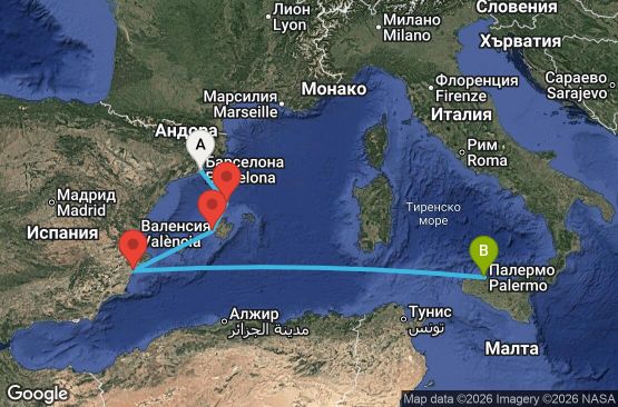 Маршрут на круиз 4 дни Испания, Италия - BCN04A5X