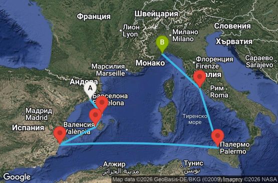 Маршрут на круиз 6 дни Испания, Италия - BCN06A2K