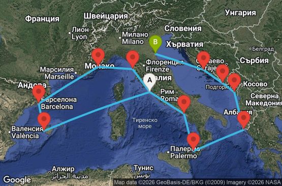 Маршрут на круиз 13 дни Западно Средиземноморие от Рим - PRIM13CNNCIVRAV