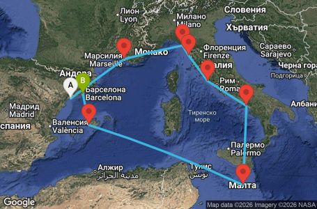 Маршрут на круиз 9 дни Класическо Средиземноморие - STAR09CNNTARBCN