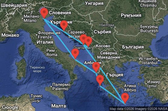 Маршрут на круиз Italy, Greece, Croatia, Montenegro - PMA07A3L