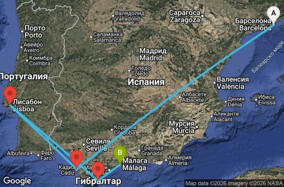 Маршрут на круиз 6 дни Испания, Португалия, Гибралтар - BCN06A2J