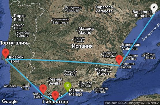 Маршрут на круиз 6 дни Испания, Португалия, Гибралтар - BCN06A2Q