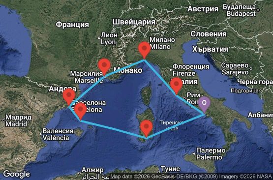 Маршрут на круиз 7 дни Италия, Франция, Испания - NAP07A3F