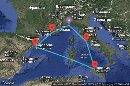 Маршрут на круиз 6 дни Италия, Франция, Испания - SVN06A3D