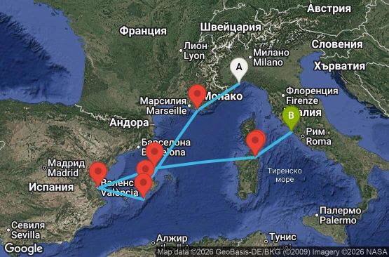 Маршрут на круиз 6 дни Италия, Франция, Испания - SVN06A3Q