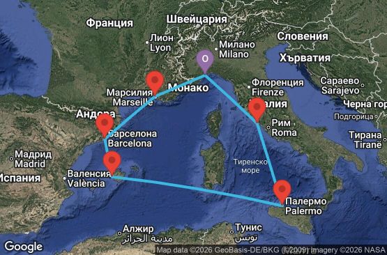Маршрут на круиз 7 дни Италия, Франция, Испания - SVN07A9X