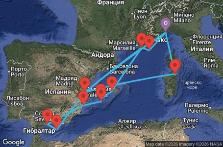 Маршрут на круиз 14 дни Италия, Испания, Франция - SVN14A4M
