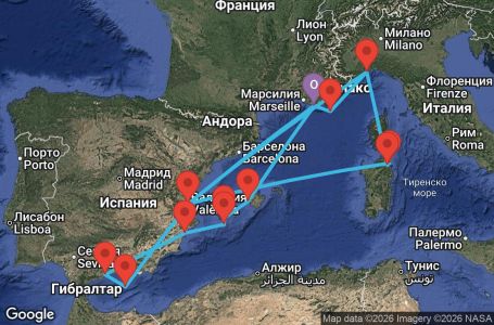 Маршрут на круиз 14 дни Франция, Италия, Испания - YNE14A0K
