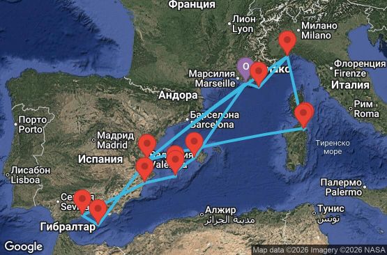 Маршрут на круиз 14 дни Франция, Италия, Испания - YNE14A0K
