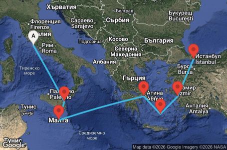 Маршрут на круиз 8 дни Гръцки острови и Италия - VIVE08CNNCIVIST