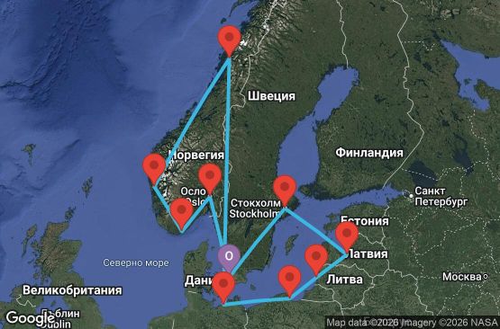 Маршрут на круиз 14 дни Дания, Германия, Норвегия, Полша, Литва, Латвия, Швеция - Q12A