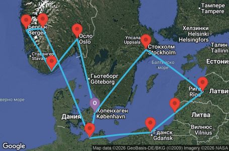 Маршрут на круиз 14 дни Дания, Германия, Полша, Литва, Латвия, Швеция, Норвегия - Q12C
