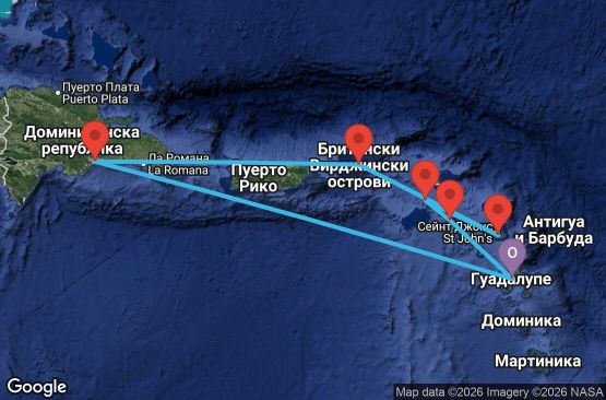Маршрут на круиз Antilles, Virgin Islands - PTP06A0F