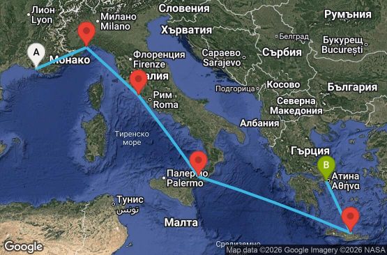 Маршрут на круиз France, Italy, Greece - MRS06A3K