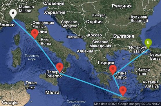 Маршрут на круиз Italy, Greece, Turkey - SVN07ABJ