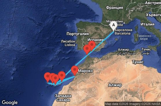 Маршрут на круиз Spain, Morocco, Canary Islands - BCN12A19