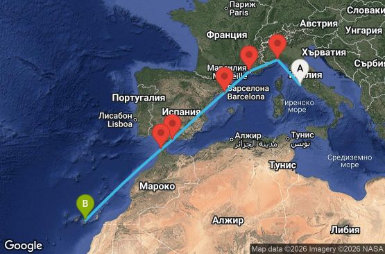Маршрут на круиз Italy, France, Spain, Morocco, Canary Islands - CIV08A0X