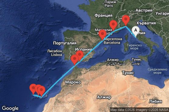 Маршрут на круиз Italy, France, Spain, Morocco, Canary Islands - CIV11A0Q
