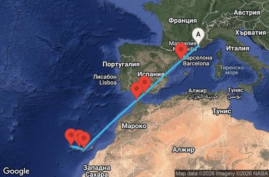 Маршрут на круиз France, Spain, Morocco, Canary Islands - MRS09A0F