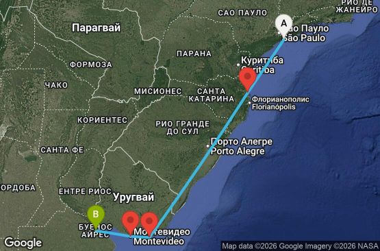 Маршрут на круиз 5 дни Бразилия, Уругвай, Аржентина - UZHW