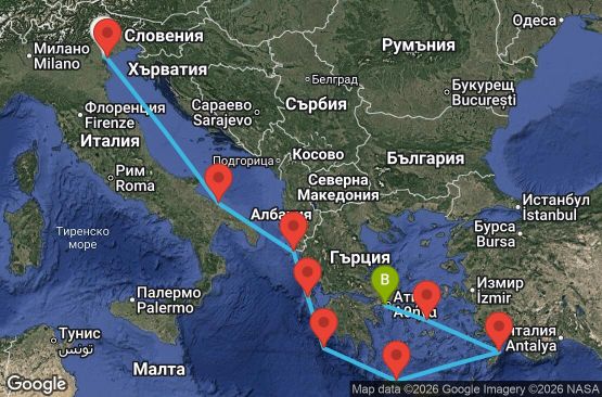 Маршрут на круиз Italy, Greece - PMA07A3N