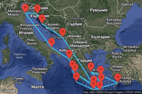 Маршрут на круиз Italy, Greece, Montenegro - PMA14A4W