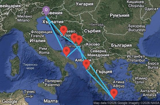 Маршрут на круиз Italy, Montenegro, Greece, Croatia - TRS07A0Y