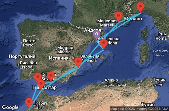 Маршрут на круиз Spain, Morocco, France, Italy - BCN10A1R