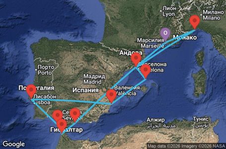 Маршрут на круиз France, Italy, Spain, Portugal, Morocco - MRS10A28