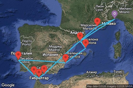 Маршрут на круиз Italy, Spain, Portugal, Gibraltar, France - SVN10A2I