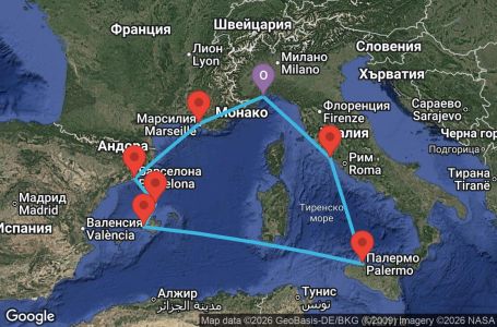 Маршрут на круиз 7 дни Италия, Франция, Испания - SVN07ABM